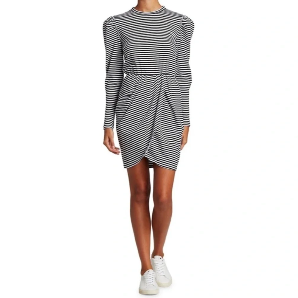 NEW DEREK LAM 10 CROSBY Nyla Puff-Sleeve Stripe Cotton Dress - Picture 1 of 1